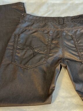 Angelino Coated Denim Pants Leather Trim Brown 34x33 Designer